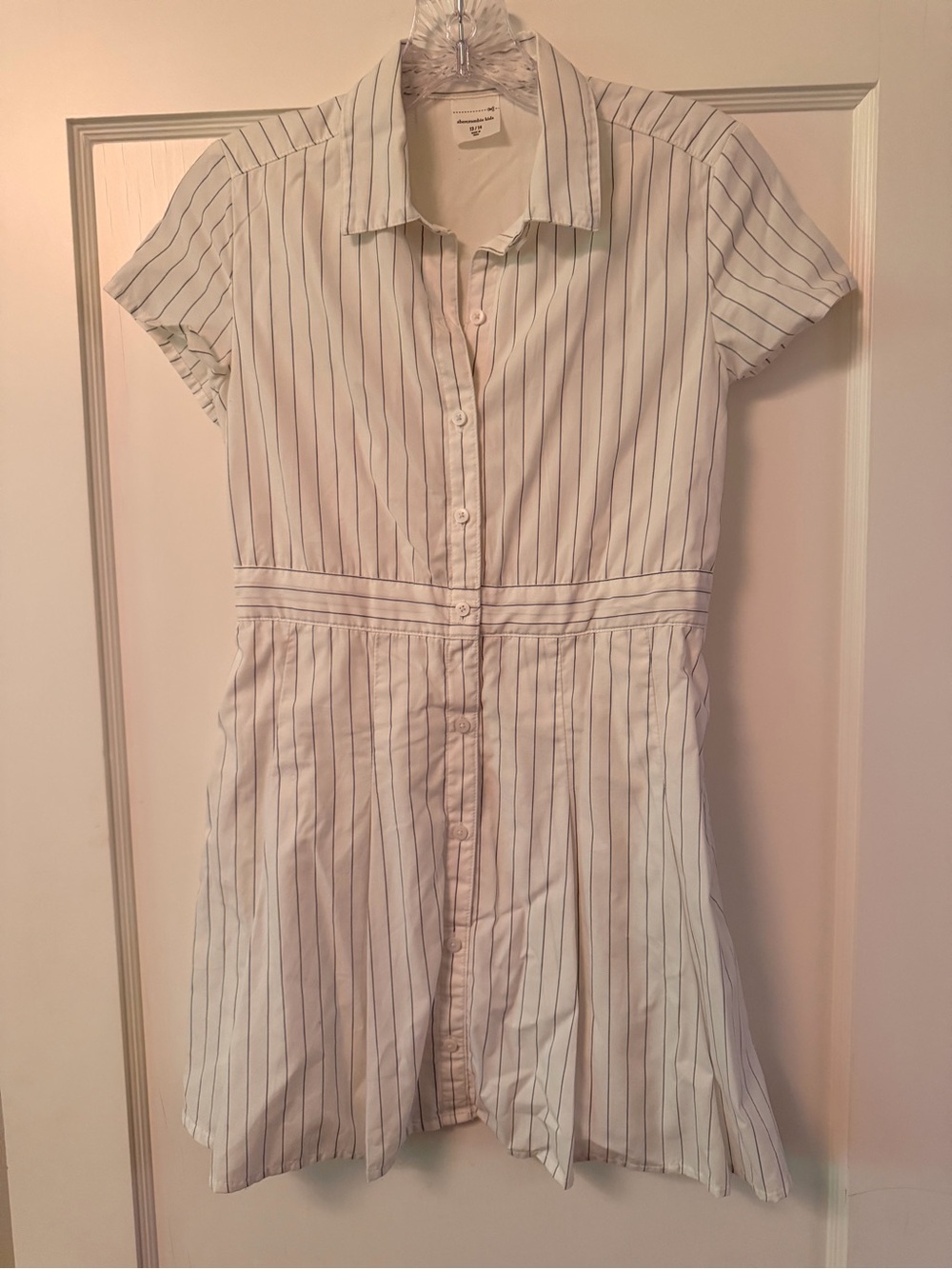 abercrombie kids White Dress with Navy Pinstripes and pockets